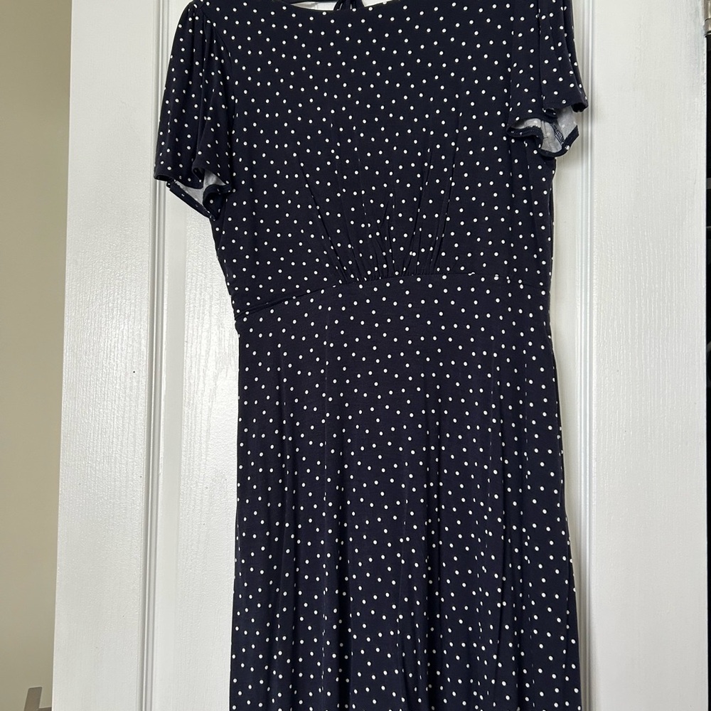 LOFT Dark Blue Dress with White Dots